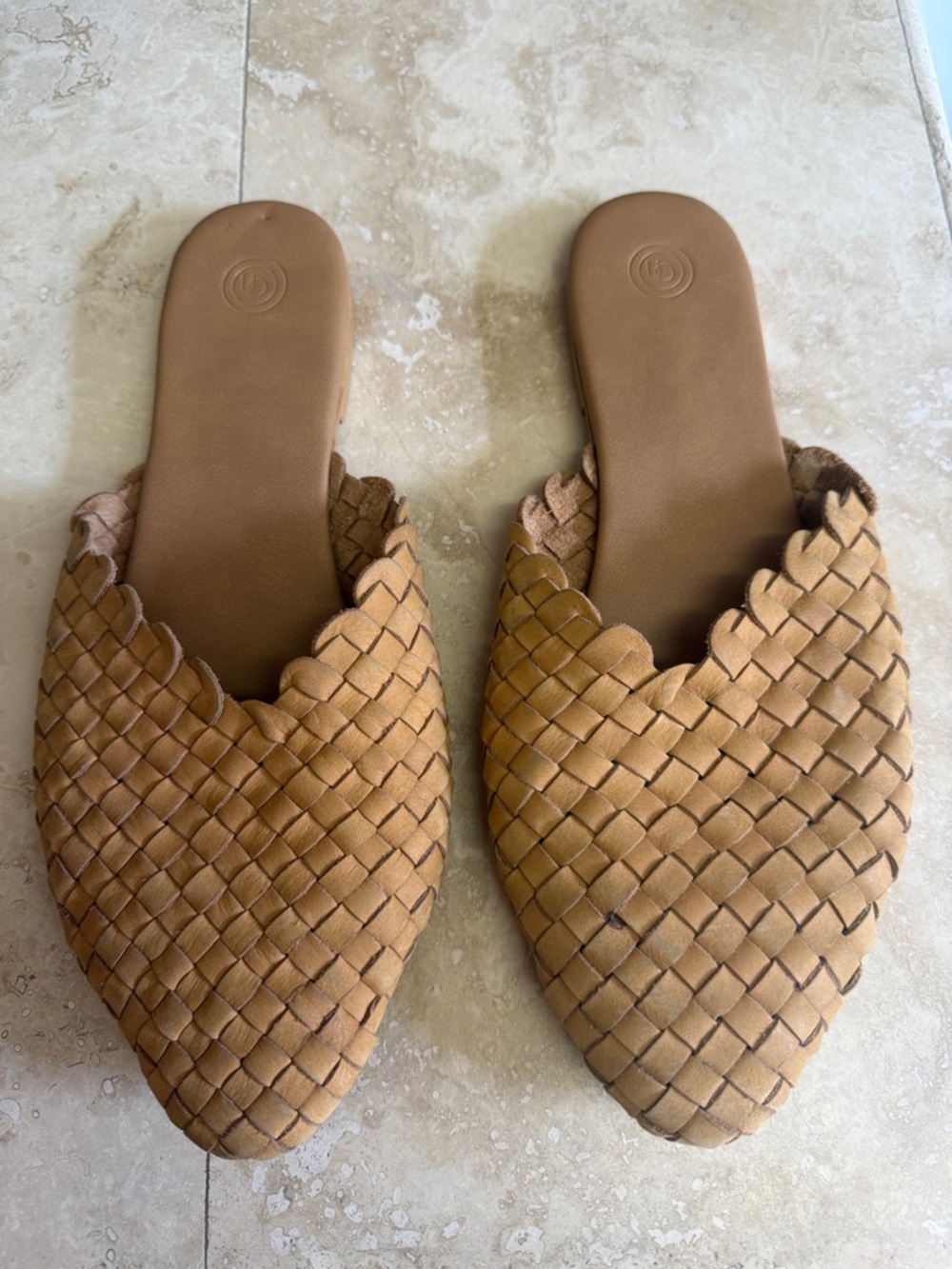 Woven Pointed Toe Slide Mules - Tan 10M
